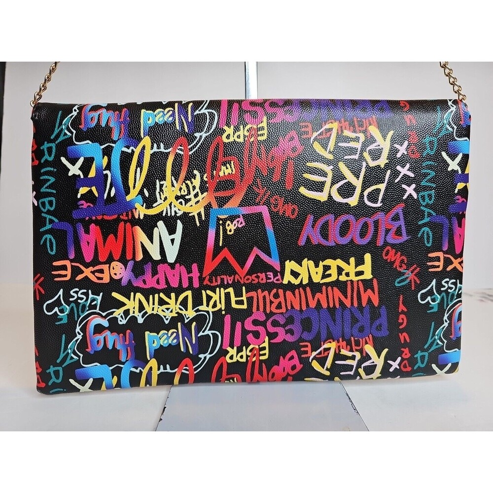 NEW GRAFFITI GLAM CLUTCH 11.25" W x 7.5" H with 23" Gold Tone Shoulder Strap - Picture 4 of 9